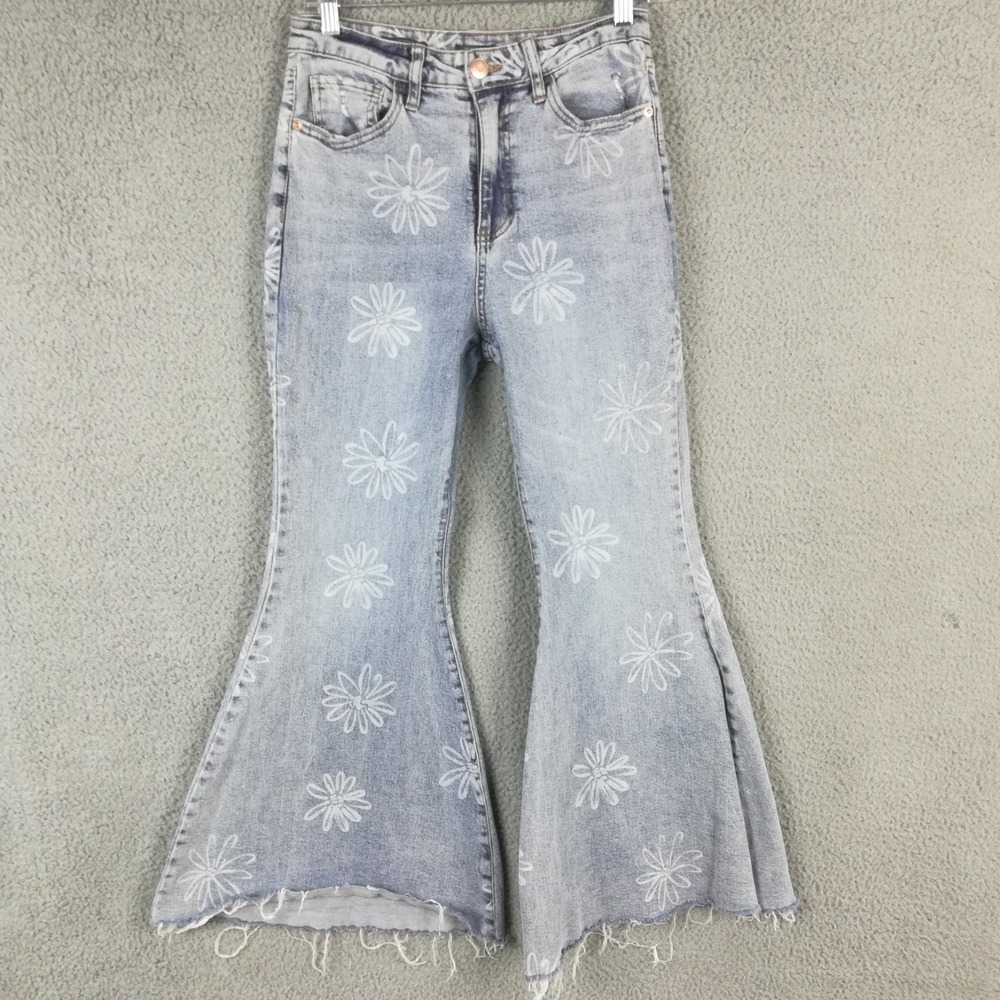 Wild Fable Womens Jeans Flare Bell Bottom Blue Denim High Rise Daisy Floral 4